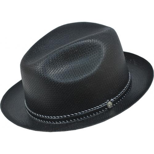 Stetson Black Straw Dress Hat With Black / White Leather Band